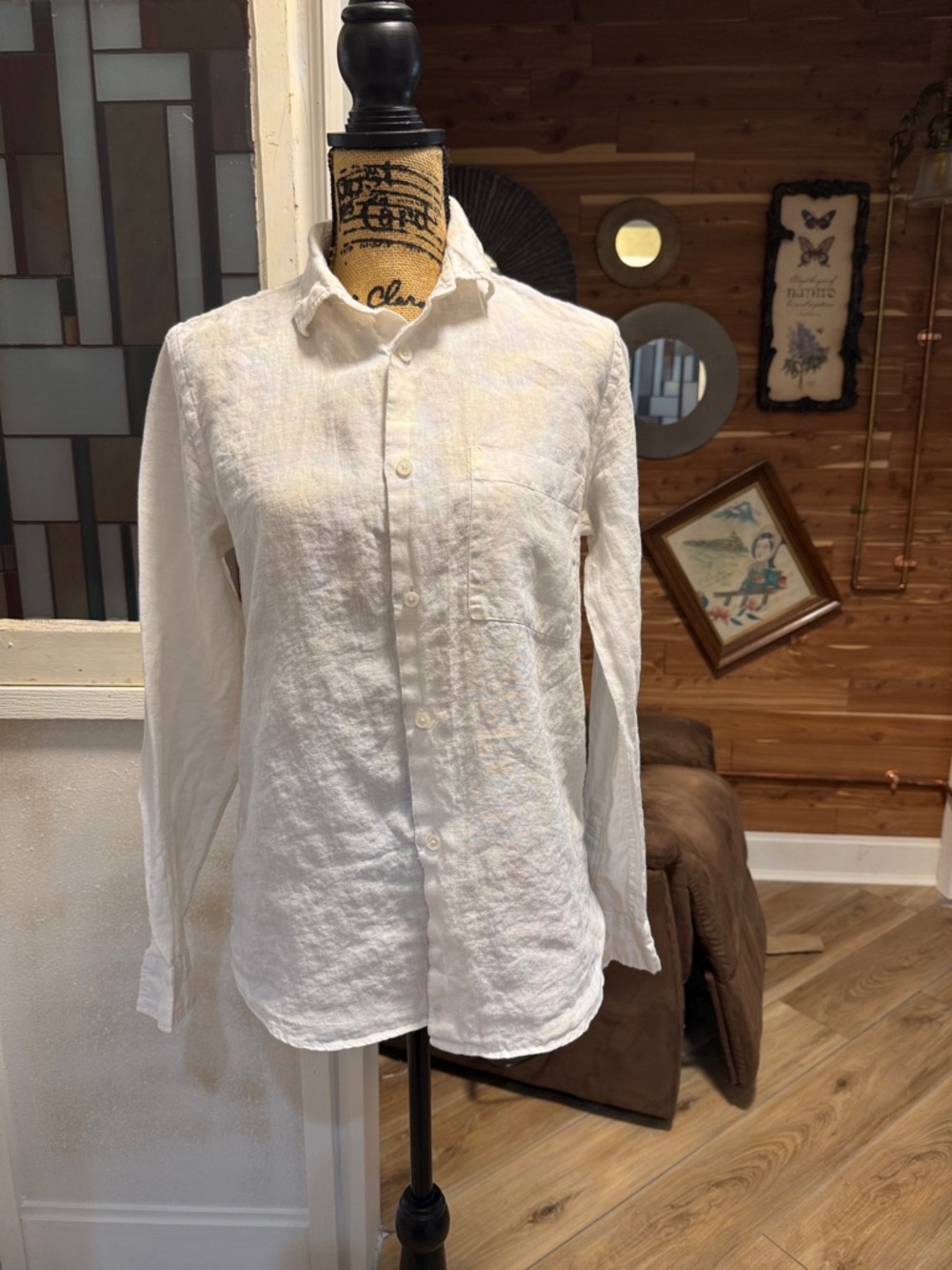 Zara White Long Sleeve Button-Up Linen Shirt